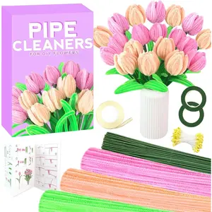 300 count Pipe Cleaners, Pipe Cleaners Flower Bouquet Kit, Flower Making Kit with Floral Wires Tape, Art and Craft Supplies Projects DIY Decoration Holiday Party Birthday Gifts