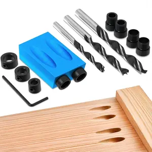 14 Pcs Pocket Hole Jig Kit for Woodworking – Aluminum Pocket Screw Jig ±0.2 mm Precision, 15 °   Drill Guide, 6 Bushings 6–10 mm, 3 Bits, Stop Collars, Case & Adapter – For Concealed Holes, Wood Joining