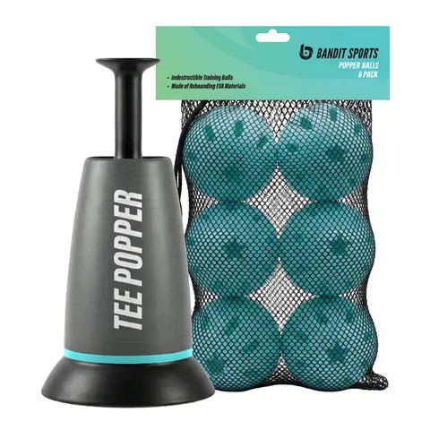 Bandit Sports Tee Popper 6-Pack Baseball Batting Trainer - 15x Stronger Hitting Aid, 46" Clean Consistent Pop Height, 3-Second Dwell Time, 5x Heavier Indoor Balls, Anytime Practice Automatic Tee for Solo Hitters, Anytime Hitting Practice