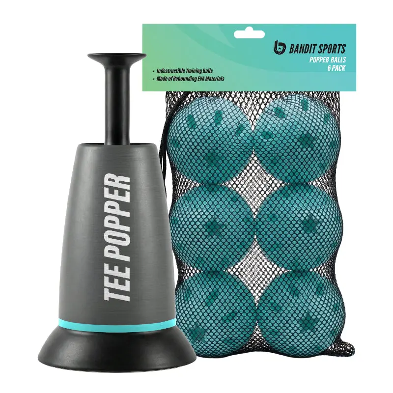 Bandit Sports Tee Popper 6-Pack Baseball Batting Training Equipment - 15x Stronger Hitting Aid for Hitters, 46" Pop Height, 3-Second Dwell Time, 5x Heavier Indoor Practice Balls, Develop Real-Game Timing for Solo Drills