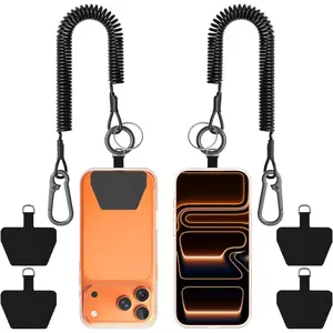 2 Pack Phone Tether Lanyard, Anti- & Anti-Drop Phone Strap, Spiral Retractable Safety Coiled Lanyard with Clip  Ring for Cycling Kayaking Fishing Climbing, Black