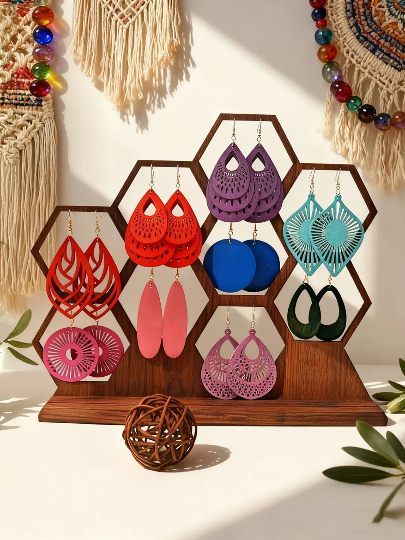 Wooden Earrings, Boho Style Jewelry, Bohemian Earrings, Fashionable Earrings, Casual Earrings Set, Dangle Earrings Set for Daily Use,  Fashion Accessories for Women & Girls, Dangle Drop Earrings