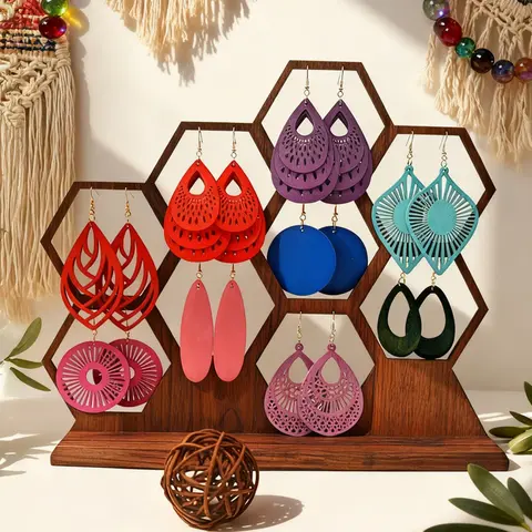 Wooden Earrings, Boho Style Jewelry, Bohemian Earrings, Fashionable Earrings, Casual Earrings Set, Dangle Earrings Set for Daily Use,  Fashion Accessories for Women & Girls, Dangle Drop Earrings, Casual Trendy Jewelry, Dangly Earrings, Earring Pack