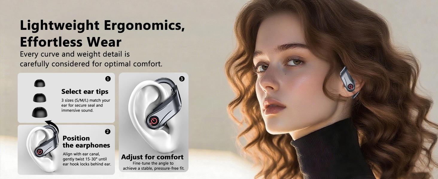 2026 Wireless In-Ear Earbuds with Bluetooth 6.1, Chargeable Sports Earhooks, Fast Charging Case, Dual LED Display, ENC Noise Cancelling Earphones, Easy Buttons, IPX7 Sweatproof, Batteries Included for Gym Audio & Outdoor Activities, Sweatproof Earphones