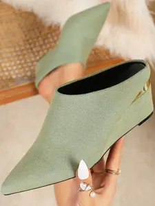 Women's Denim Soft Toe Wedge Sandals, Fresh High Heel Shoes, Portable Comfortable Commuter Casual Footwear, All Seasons Textile Upper