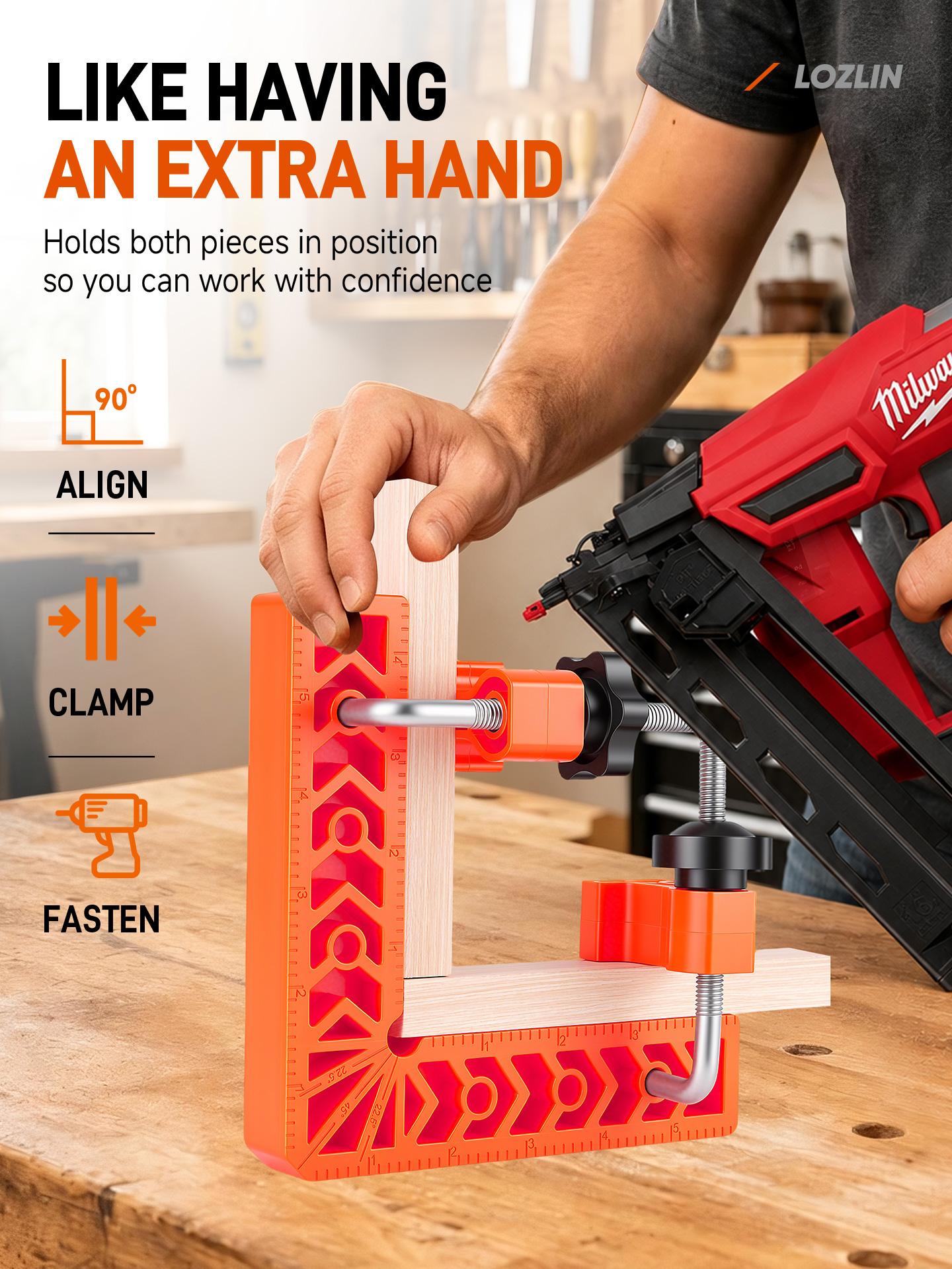 4PCS Right Angle Clamp Kit – for picture frames, boxes, Furniture, Home, cabinets or drawers & stone positioning; multi-surface adjustable fastening tool