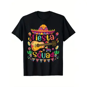 Women's Heavyweight Cotton Shortsleeve Tshirt - Funny Fiesta Squad "Can't You Hear Me" Guitar & Sombrero Graphic, Round Neck, Loose-Fit Unisex Athletic Top, Cinco de Mayo Costume, Comfortable Casual Streetwear (XL-XXXXXL)
