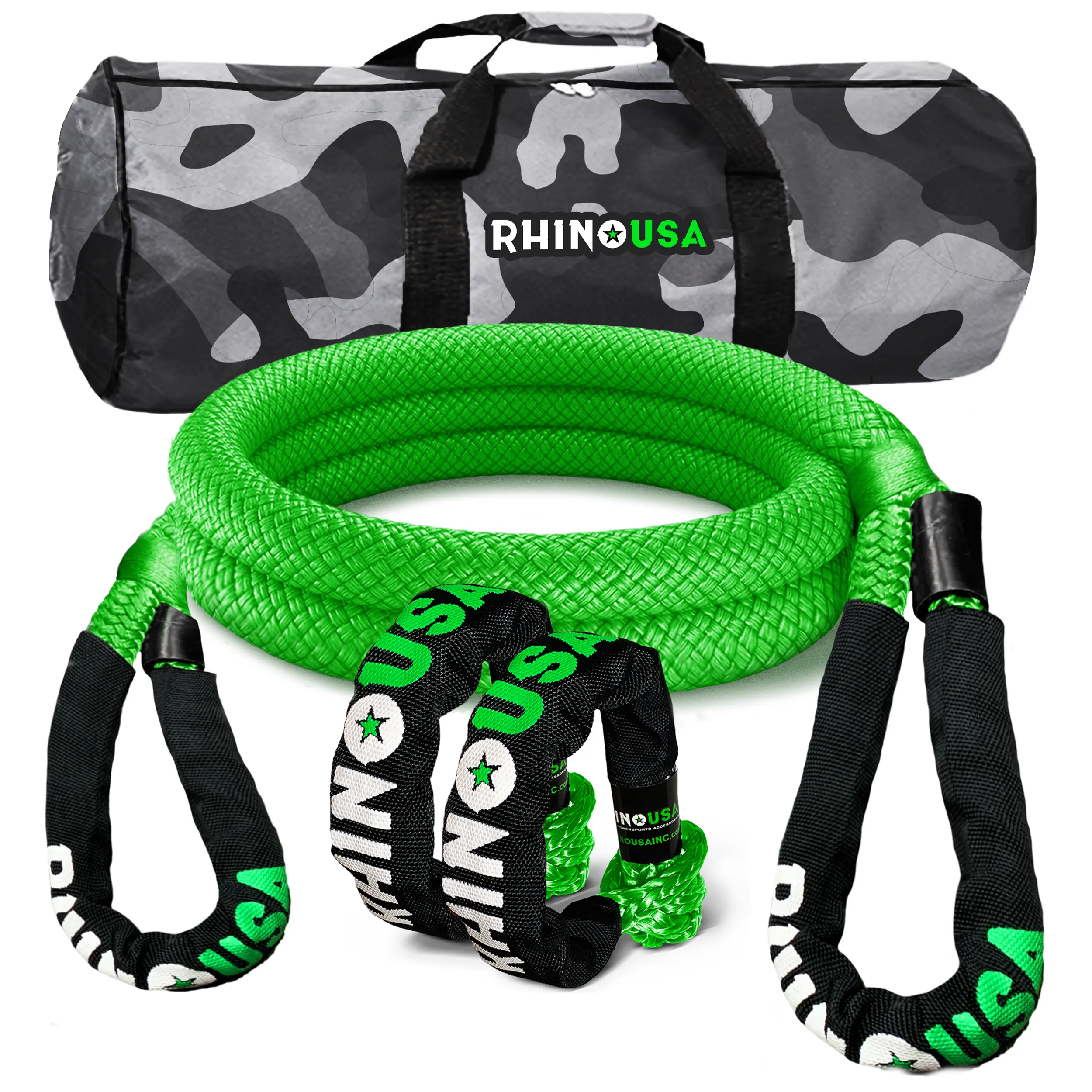 Rhino USA Kinetic Bridle Rope Recovery Kit (1in x 10ft) - Heavy Duty Offroad Snatch Strap - Includes 2 Soft Shackle for UTV, ATV, Truck, Car & More