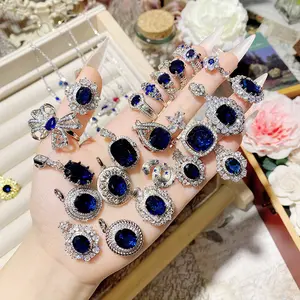 Laboratory-Grown Sapphire Inlaid Ring Exquisite Diamond-Encrusted Heavy-Duty Design Colored Gemstone Necklace Pendant Lady'S Holiday Gift