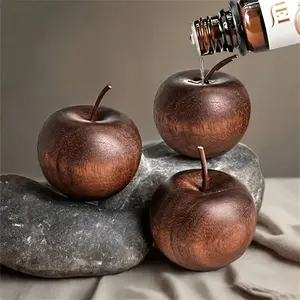Natural Wooden Apple-Shaped Aroma Diffusers with Tray, Home Bathroom Bedroom Office Car Fragrance Diffusers, Decorative Wooden Aromatherapy