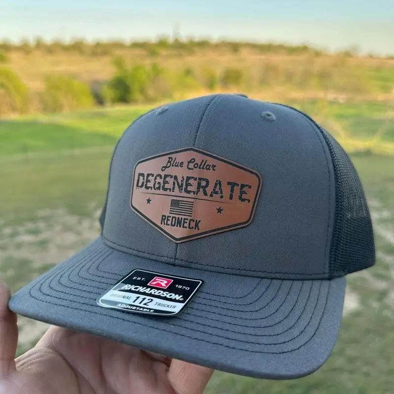 Blue Collar Redneck Hat with Leather Patch Unisex Adult Genx MAGA Baseball Cap