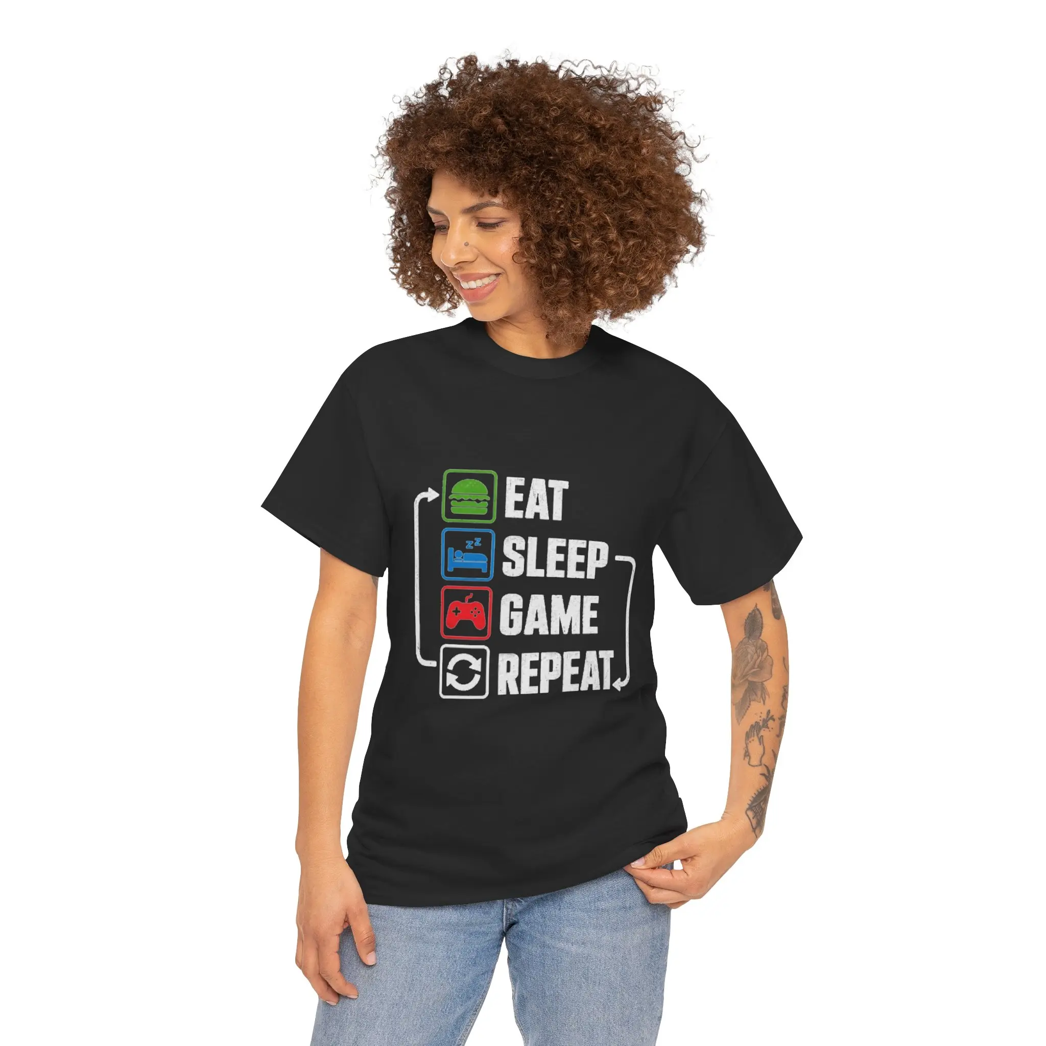 Eat Sleep Game Repeat tee | Gamer Graphic T-Shirt, Video Game Controller Design Casual Cotton