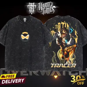 HardTimesClothing - Tracer OverWatch Retro Limited Vintage , From Software Collection Game Oversized Washed Tee Acid Washed Lightweight TSHIRT, Gift for him her Clothes Cotton
