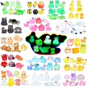 Luminous Mini Resin Animals 100 Pcs Glow in The Dark Resin Animals 100 Styles Miniature Fairy Garden Mini Ducks Figurines Slime Charm for Accessories Landscape Aquarium Potted Decoration