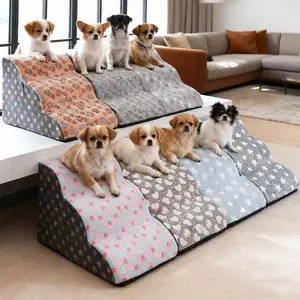 1psCartoon Pet Stairs 2-5 Steps, Non-Slip Home Pet Ramp, Detachable Washable Sofa Bed Ladder, Suitable for Injured Puppy Dogs Cats with Joint Pain