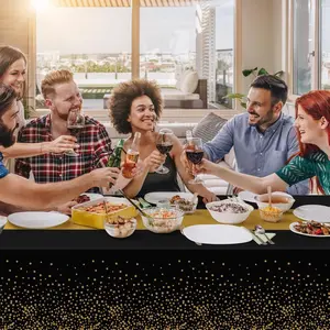 3 Pack Black and Gold Tablecloths for Events,54"x108" Plastic Table Cloths for Rectangle Tables,Disposable Party Table Covers for New Years