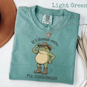 Comfort Colors Funny Shenanigan T-Shirt, If I Shenan Once I'll Shenanigan Shirt, Funny Mental Health Tee, Cowboy Frog Shirt, Trendy Animal Tee