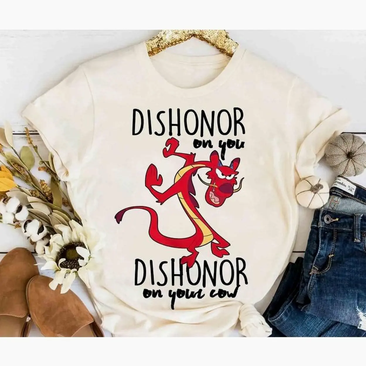 Dishonor On Your Cow Graphic Adult T-shirt, Mushu Dragon Wdw Magic Kingdom Tshirt, Funny Meme Shirt, Gift For Her Him Top ZQ8
