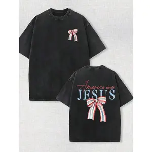 Double-Sided Washed Jesus Print T-Shirt, High-Quality Wax Printed Cotton Retro Fashion Brand T-Shirt, Men's T-Shirt, Beach Essential, Summer T-Shirt, Holiday Gift, Perfect Gift