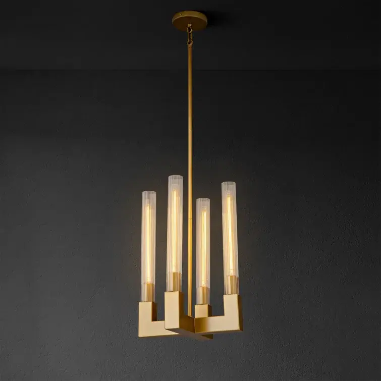 4-Lights Wagon Wheel Chandelier With Glass Tube 4-Lights Wagon Wheel Chandelier With Glass Tube