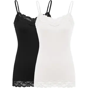 Women's Adjustable Spaghetti Strap Lace Trim Cami Tunic Tank Top 2PACK