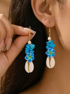 Bohemian Flower Stone Stud Earrings, Fashionable Versatile Eggshell Floral Shell Earings for Women, Stylish Accessory