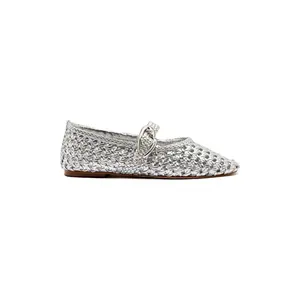 Verona Macrame Ballet Flat In SIlver Metallic Leather