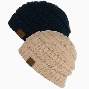 Thick Cozy Slouchy Cable Knit Beanies 2 pack - Perfect for Outdoor Activities - C.C Hat 20 Winter Warm Hat Beanies