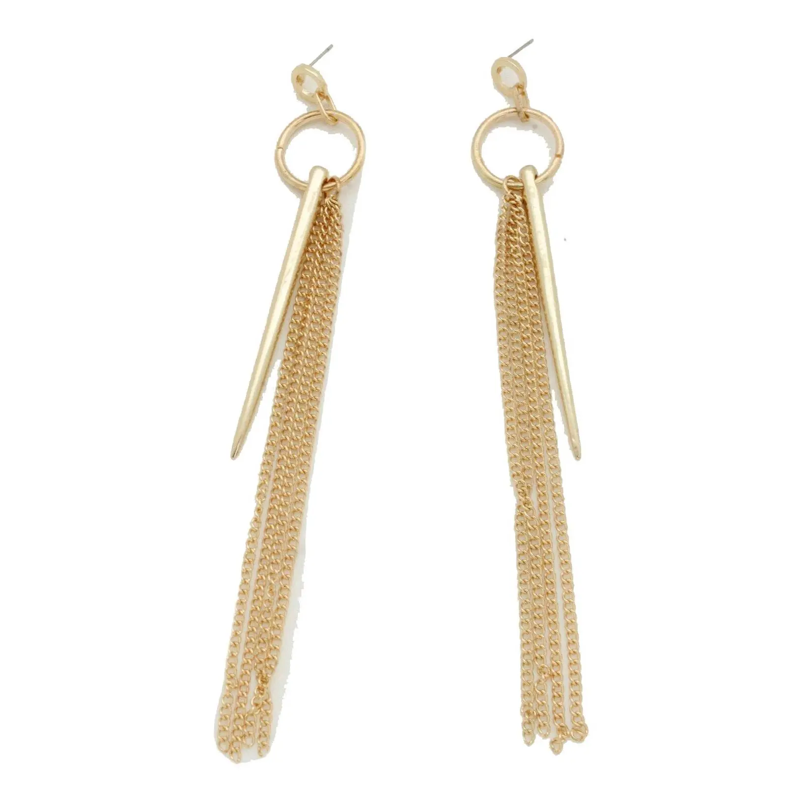 TFJ Women Fashion Hook Earrings Set Gold Metal Chain Long Fringes Tassel Spike Charm Dangle