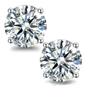 Synthetic Moissanite Stud Earrings 3.0 Carat 18K White Gold Plated Silver Friction Back, D Color VVS1 Round Lab Created Diamond Earrings men jewelry aretes moissanite