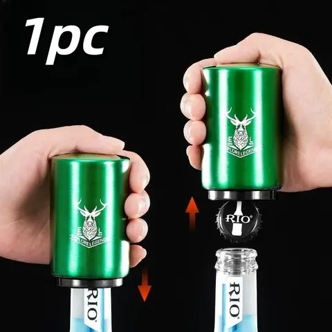 Magnetic Push Down Bottle Opener, 1 Count Portable Stainless Steel Bottle Cap Remover, Bar Utensils for Home, Bars, Travel Accessories, Bottle Opener Bartender