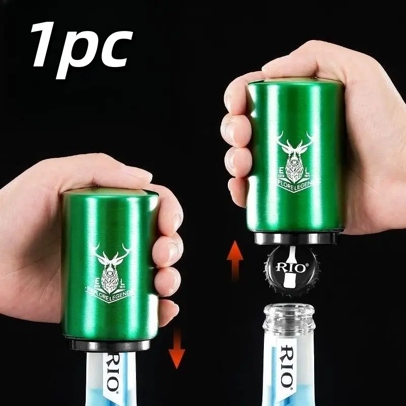 Magnetic Push Down Bottle Opener, 1 Count Portable Stainless Steel Bottle Cap Remover, Bar Utensils for Home, Bars, Travel Accessories, Water Bottle Opener