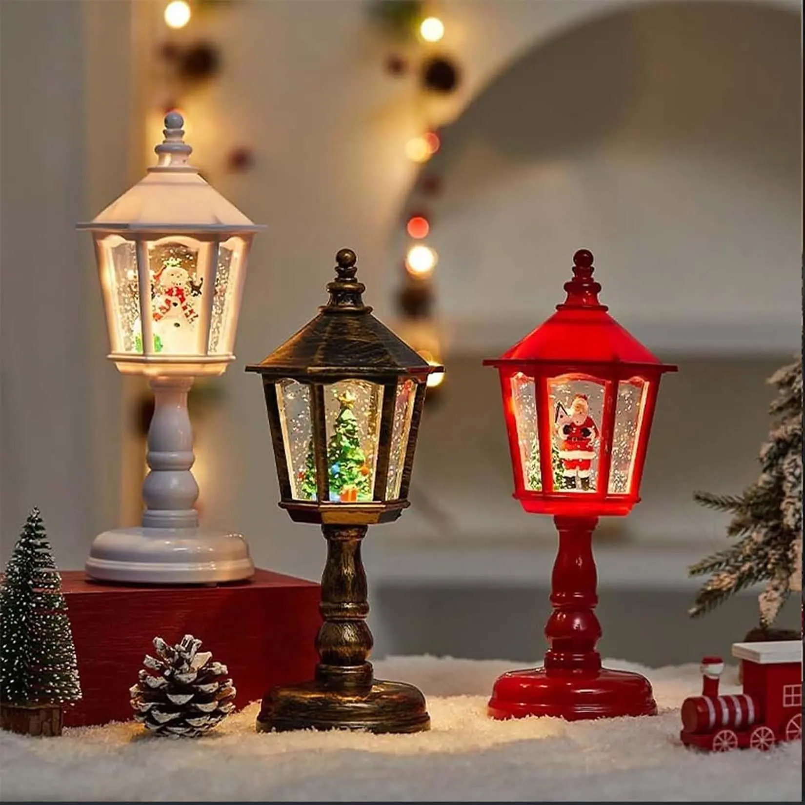Antique Fairy Globe Christmas Luminous Snow Night Light with Music - Colorful Resin Lamppost Tabletop Figurine, 2026 Glow Lantern Decoration for Home Holiday Xmas Gift
