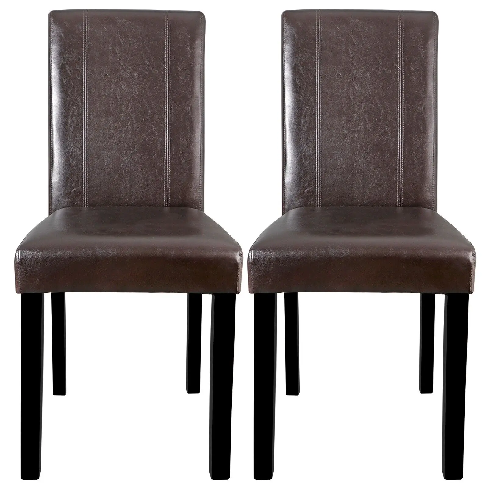 JupiterForce Modern Chic 2-Piece Armless Parsons Dining Chairs - PU Leather Upholstered Backrest, Padded Seats, Brown Wood Frame, Sunlight-Resistant Indoor Furniture, Some Assembly Required, Great for Dining or Kitchen