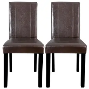 JupiterForce Dining Parson Chair Set of 2 Armless Kitchen Room Brown Leather Backrest Elegant