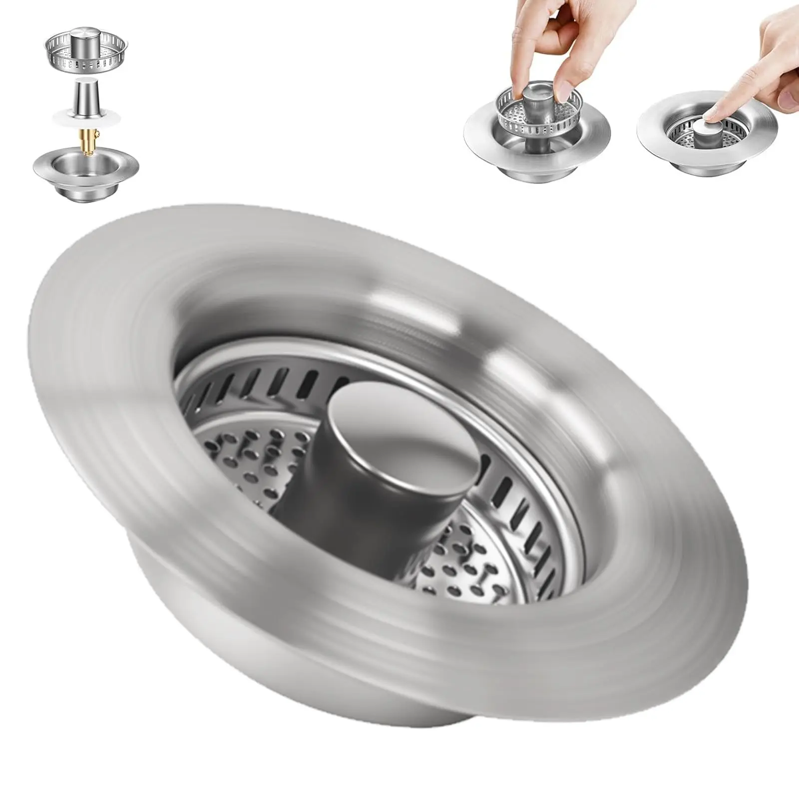 Kitchen Sink Drain Strainer, 304 Stainless Steel Sink Drain Plug, Quick Drain Kitchen Sink Plug with Anti-Clog Strainer Kitchen Sink Protector for U.S. Standard 3-1/2 Inch Sink Drain Holes.