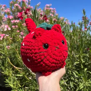 Crochet Loaf Cat with Attached Flower Headband - 100% Polyester Yarn - 7” x 8”