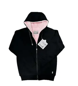 PRO CLUB HEAVYWEIGHT PILE FULL ZIP HOODIE - BLACK/PINK
