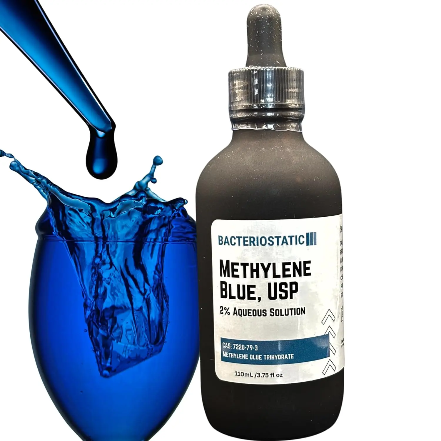 Drip Co USP Methylene Blue Trihydrate Liquid, 2200 mg 3.75 oz Glass Bottle with Dropper, 2% Edible Aqueous Solution, USA-Made Gluten-Free Vegan Brain Health Supplement Medical Treatments Medical Use