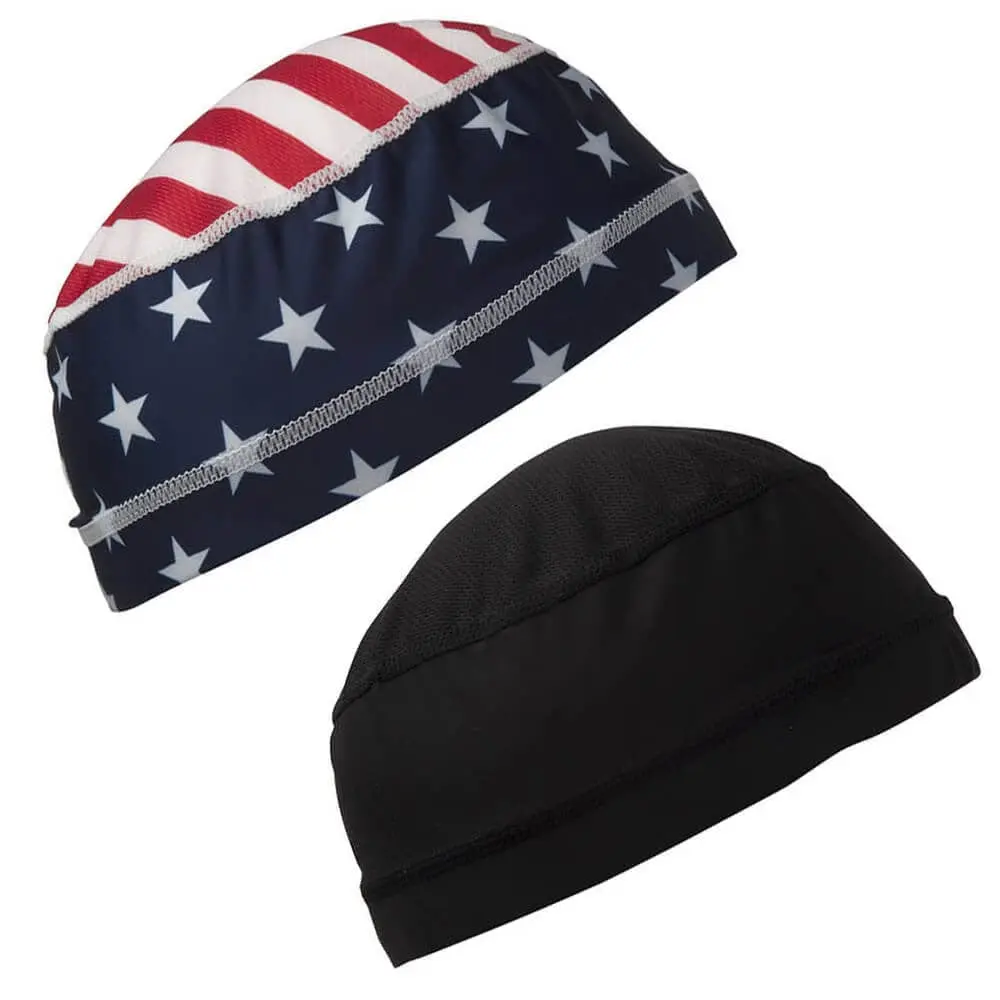 Unisex Hard Hat Liner - Soft Moisture-Wicking Fabric Cooling Skull Cap with Sweat-Wicking Band for Helmet Use, American Flag & Black Colors
