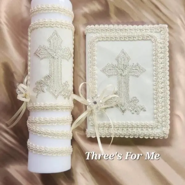 Vela de bautizo: Cruz (ivory con plata)