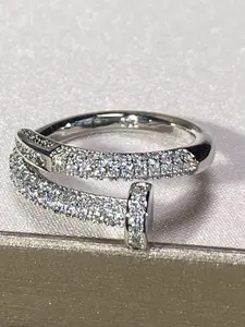 Fashion Rhinestone Ring, Creative Luxury Full Diamond Nail Shape Ring, Elegant Rhinestone Ring, Unisex, Perfect for Parties, Gatherings, Holidays