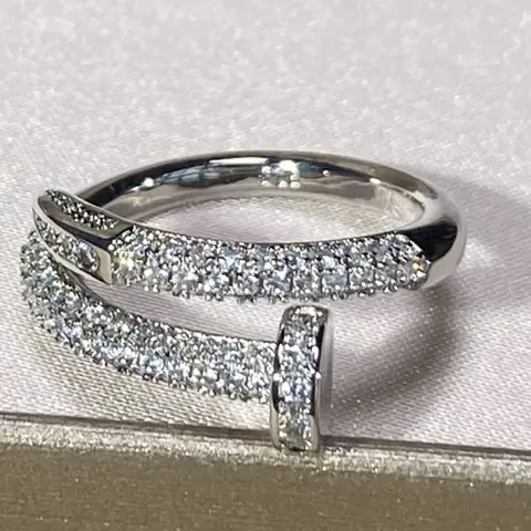 Fashion Rhinestone Ring, Creative Luxury Full Diamond Nail Shape Ring, Elegant Rhinestone Ring, Unisex, Perfect for Parties, Gatherings, Holidays, Unique Rings, Rhinestone Decor Ring, Beautiful Rings
