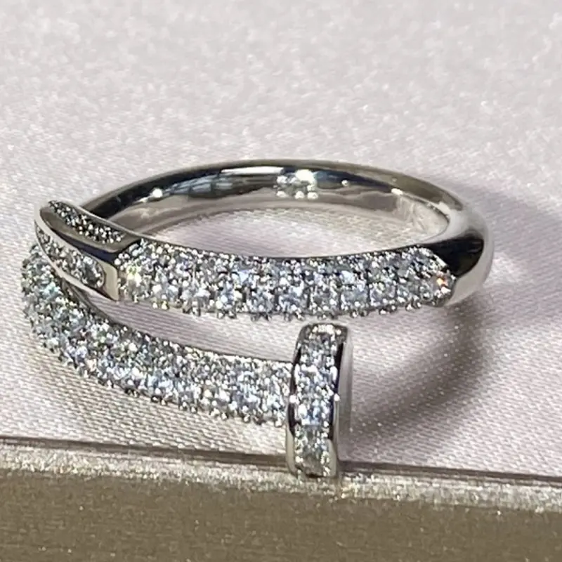Fashion Rhinestone Ring, Creative Luxury Full Diamond Nail Shape Ring, Elegant Rhinestone Ring, Unisex, Perfect for Parties, Gatherings, Holidays, Unique Rings, Rhinestone Decor Ring, Beautiful Rings