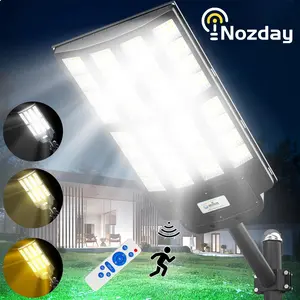 9600W IP67 Solar Street Lights Outdoor-2700K/4000K/6500K Dimmable Lights, Solar Parking Lot Lights Commercial Dusk To Dawn, With Remote Control Motion For Street, Court, Tree- Ideal For Parking Lots And Residential/Commercial Yards