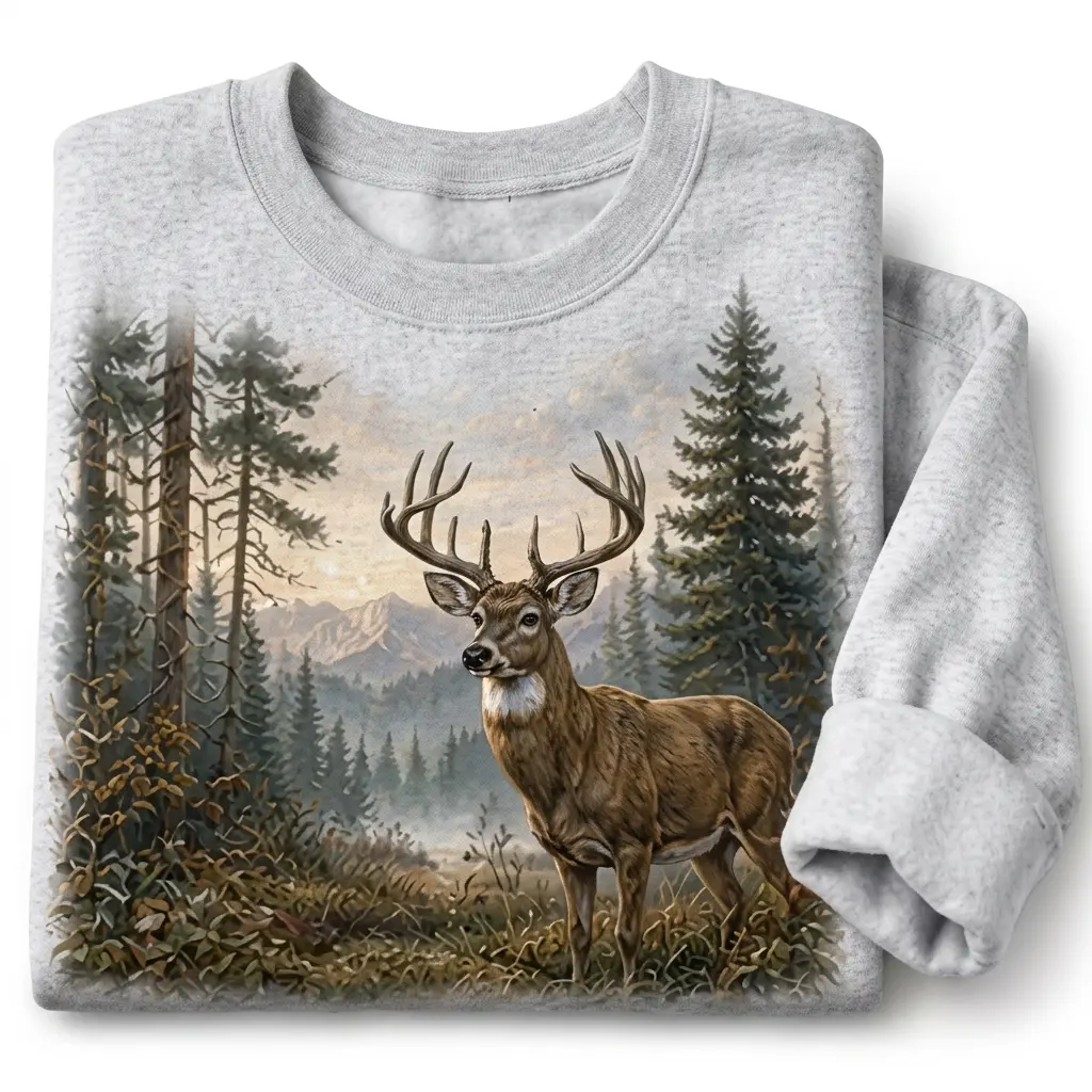 Whitetail Deer Forest Sweatshirt - Vintage Majestic Buck Mountain Nature Crewneck Pullover for Men Women