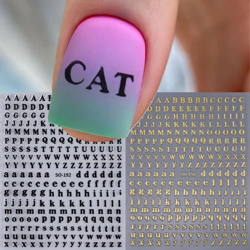 2 Sheets Minimalist Alphabet Nail Stickers, Uppercase Lowercase English Text Nail Decals, Self-Adhesive DIY Nail Art Decorations, Metallic Finish, Nail Art Design, Nail Art Products