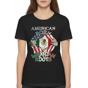 American Born Mexican Roots Flag Tee Proud USA Love Mexico T-Shirt Womenswear Cotton Top Tshirt