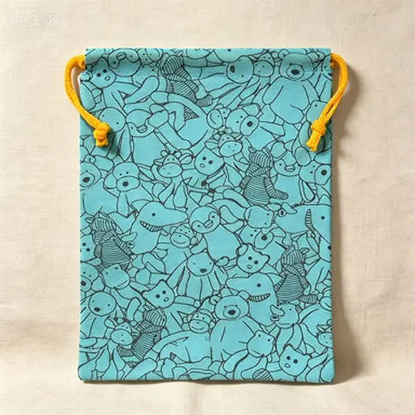 Kids Toy Storage Drawstring Bag Cute Bear Penguin Pattern Travel Organizer