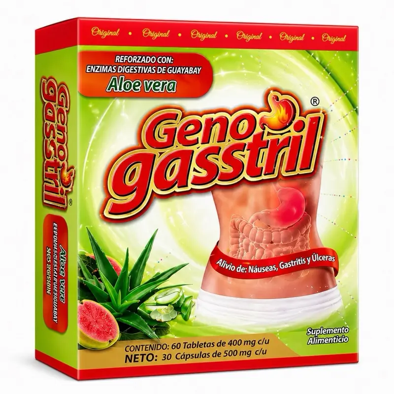 Geno Gastril Digestive Support Supplement with Aloe Vera & Enzymes – Gut Health, Anti-Bloating Formula, 30 Capsules